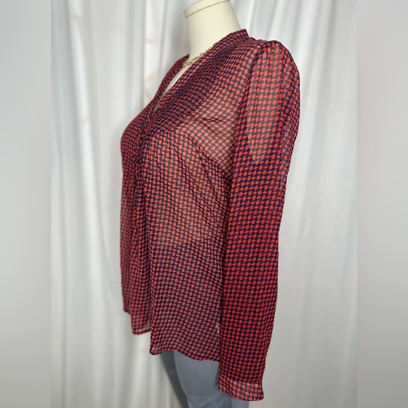 Michael Kors Red and Black Geometric Blouse (910) - Picture 8 of 11
